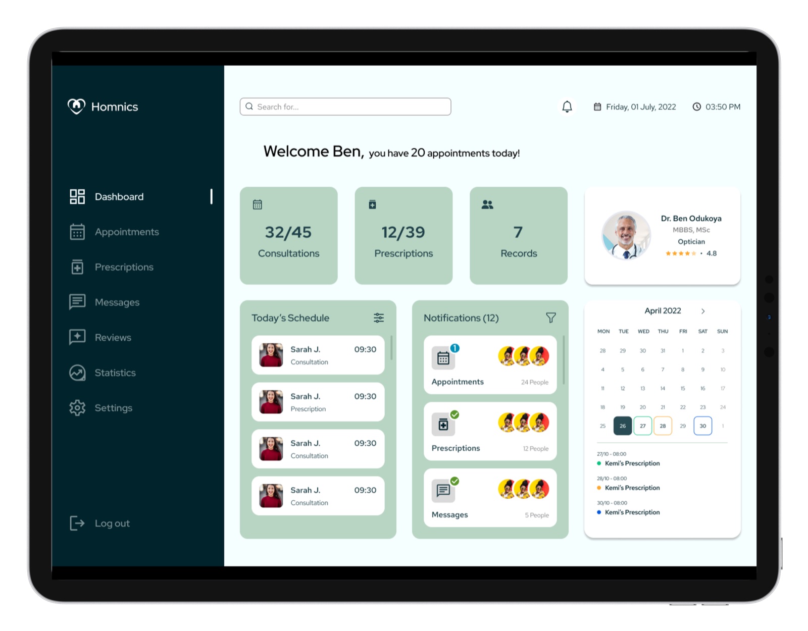 Homnics clinical operations dashboard